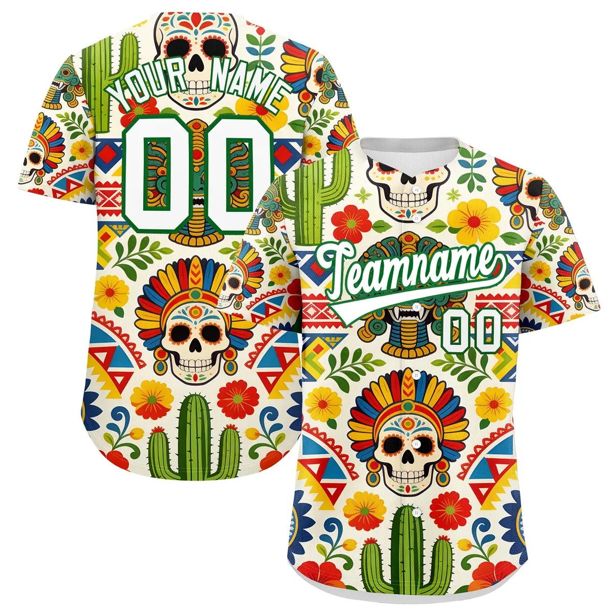 White Kelly Green Graffiti Mexican Style Baseball Jersey