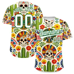 White Kelly Green Graffiti Mexican Style Baseball Jersey