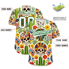 White Kelly Green Graffiti Mexican Style Baseball Jersey 3