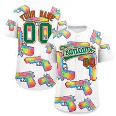White Kelly Green Graffiti Pattern Quick Dry Baseball Jersey 1
