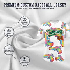 White Kelly Green Graffiti Pattern Quick Dry Baseball Jersey 3