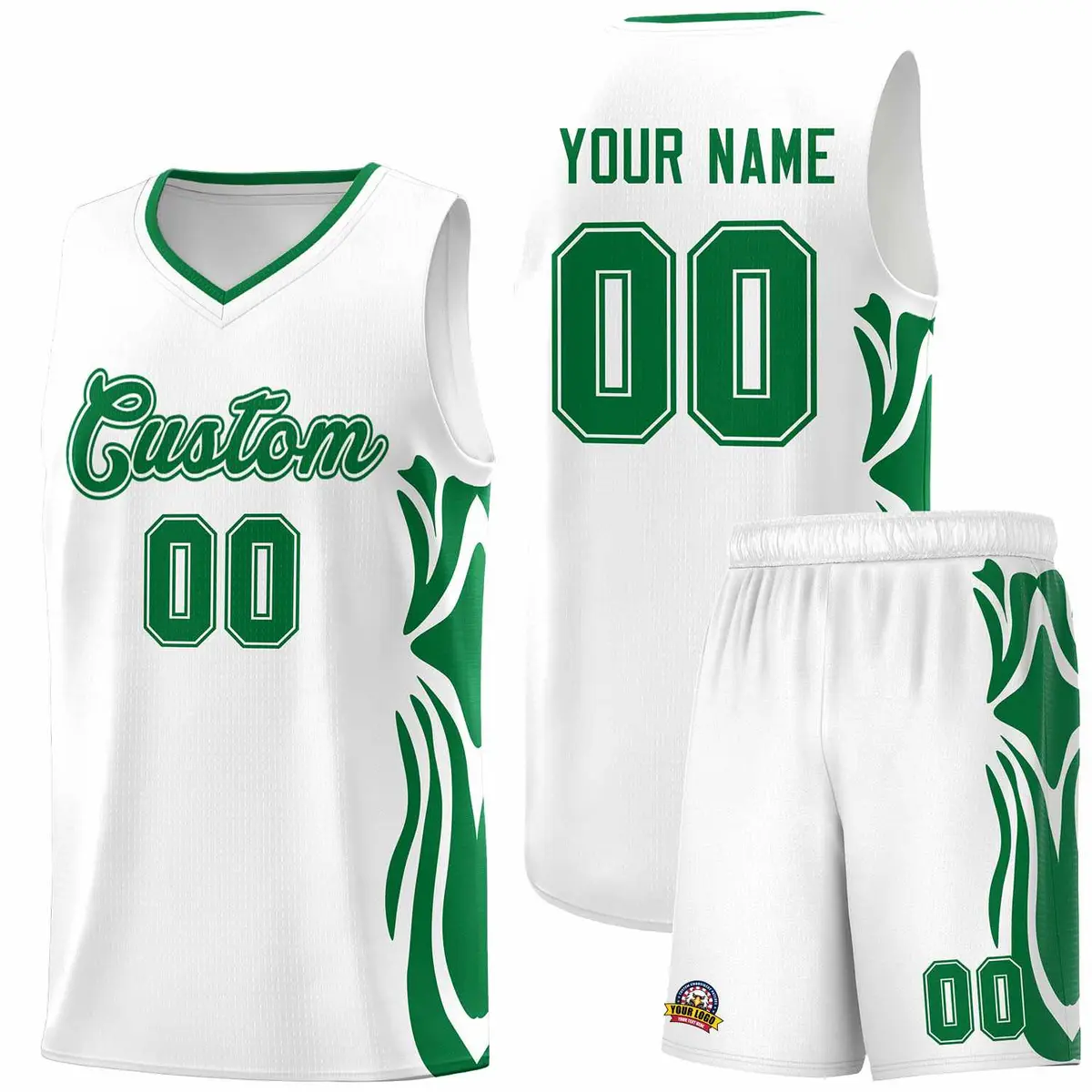 White Kelly Green Graffiti Side Curve Basketball Jersey Set