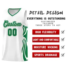 White Kelly Green Graffiti Side Curve Basketball Jersey Set 2
