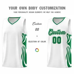 White Kelly Green Graffiti Side Curve Basketball Jersey Set 3