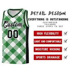 White Kelly Green-Gray Grid Basketball Kits For Team 2