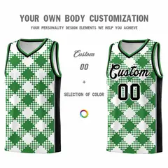 White Kelly Green-Gray Grid Basketball Kits For Team 3