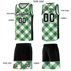 White Kelly Green-Gray Grid Basketball Kits For Team 5