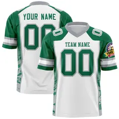 White Kelly Green-Gray Raglan Side Pattern Football Jersey 1
