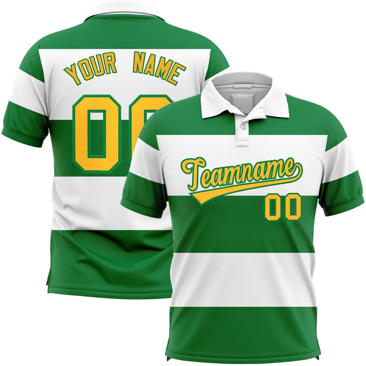 White-Kelly Green Horizontal Stripe Performance Polo Shirt