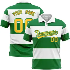 White-Kelly Green Horizontal Stripe Performance Polo Shirt