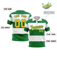 White-Kelly Green Horizontal Stripe Performance Polo Shirt 2