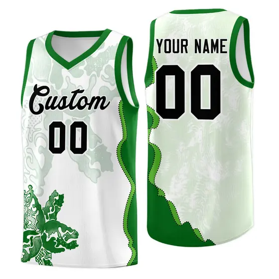 White Kelly Green Illusion Flower Graffiti Basketball Jersey