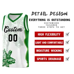 White Kelly Green Illusion Flower Graffiti Basketball Jersey 2