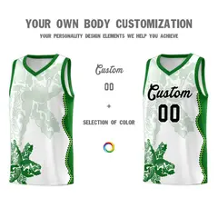 White Kelly Green Illusion Flower Graffiti Basketball Jersey 3