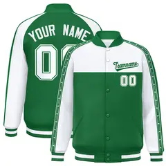 White Kelly Green K-Ribbon Raglan Full-Snap Color Block Letterman Jacket 1