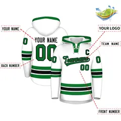 White Kelly Green Lace-Up Neck Hockey Hoodie Classic Style 2
