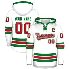 White Kelly Green Lace-Up Neck Hockey Hoodie Classic Style 1