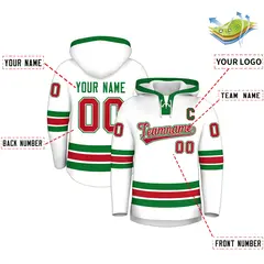 White Kelly Green Lace-Up Neck Hockey Hoodie Classic Style 2