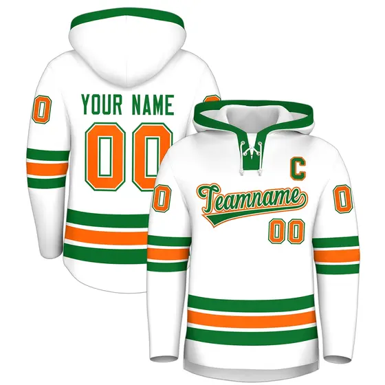White Kelly Green Lace-Up Neck Hockey Hoodie