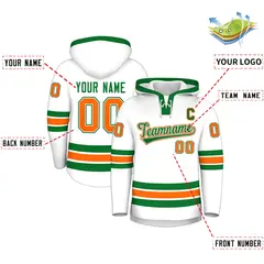 White Kelly Green Lace-Up Neck Hockey Hoodie 2