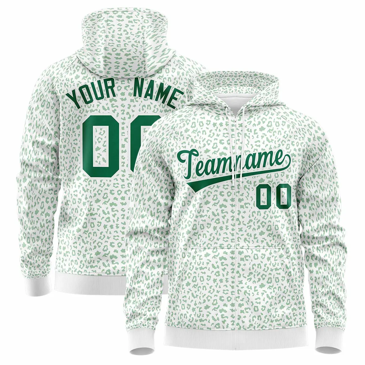 White Kelly Green Leopard Print Varsity Letterman Jacket Hoodie