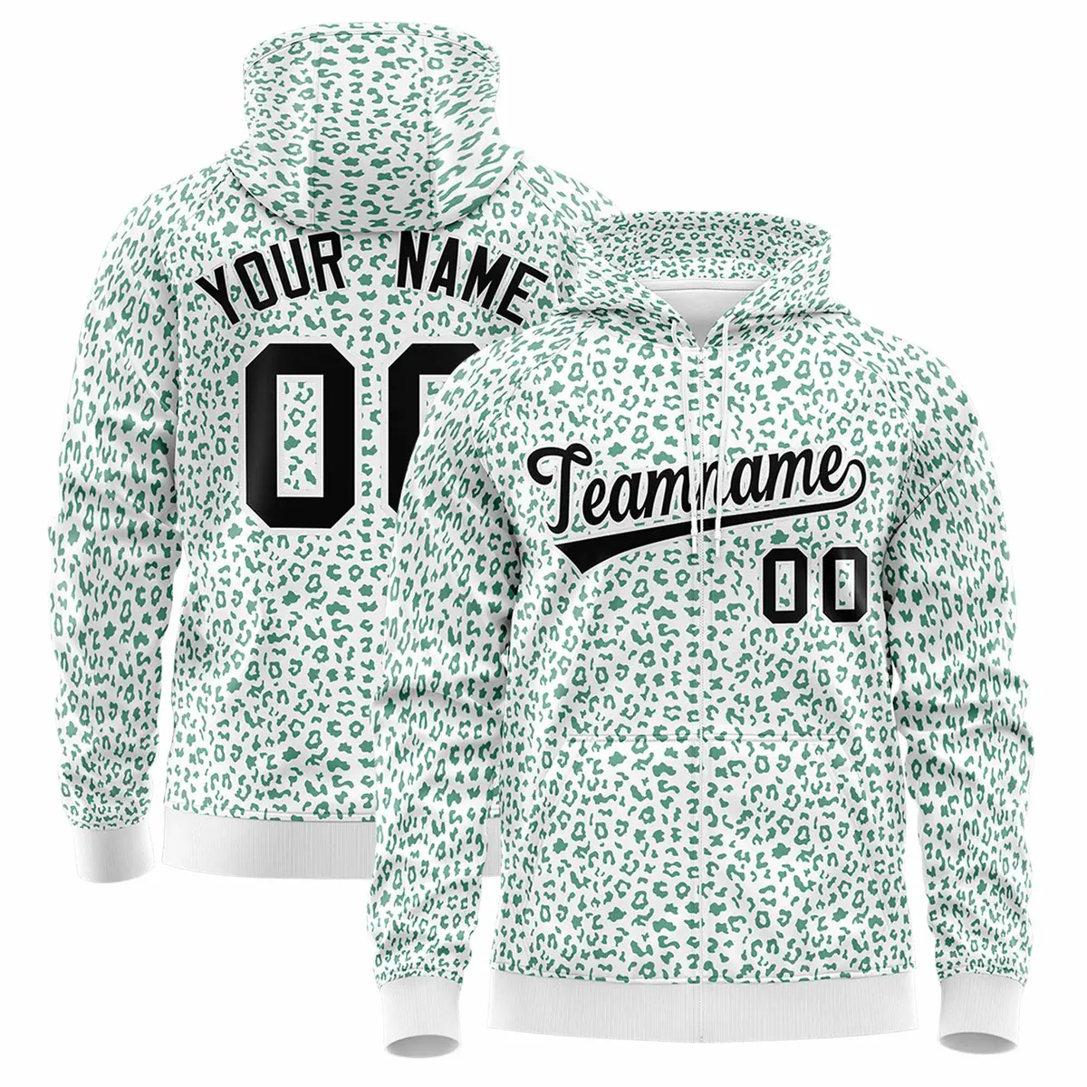 White Kelly Green Leopard Print Varsity Letterman Jacket Hoodie