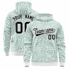White Kelly Green Leopard Print Varsity Letterman Jacket Hoodie