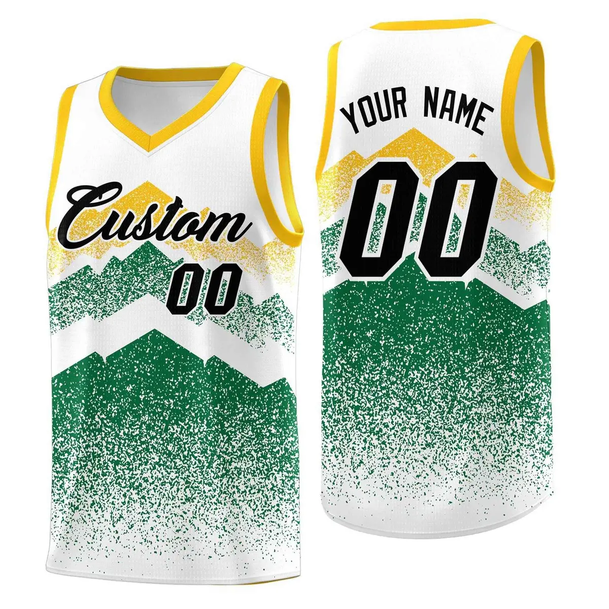 White Kelly Green Mountain Fade Gradient Basketball Jersey