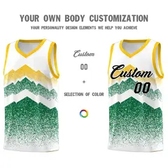 White Kelly Green Mountain Fade Gradient Basketball Jersey 3