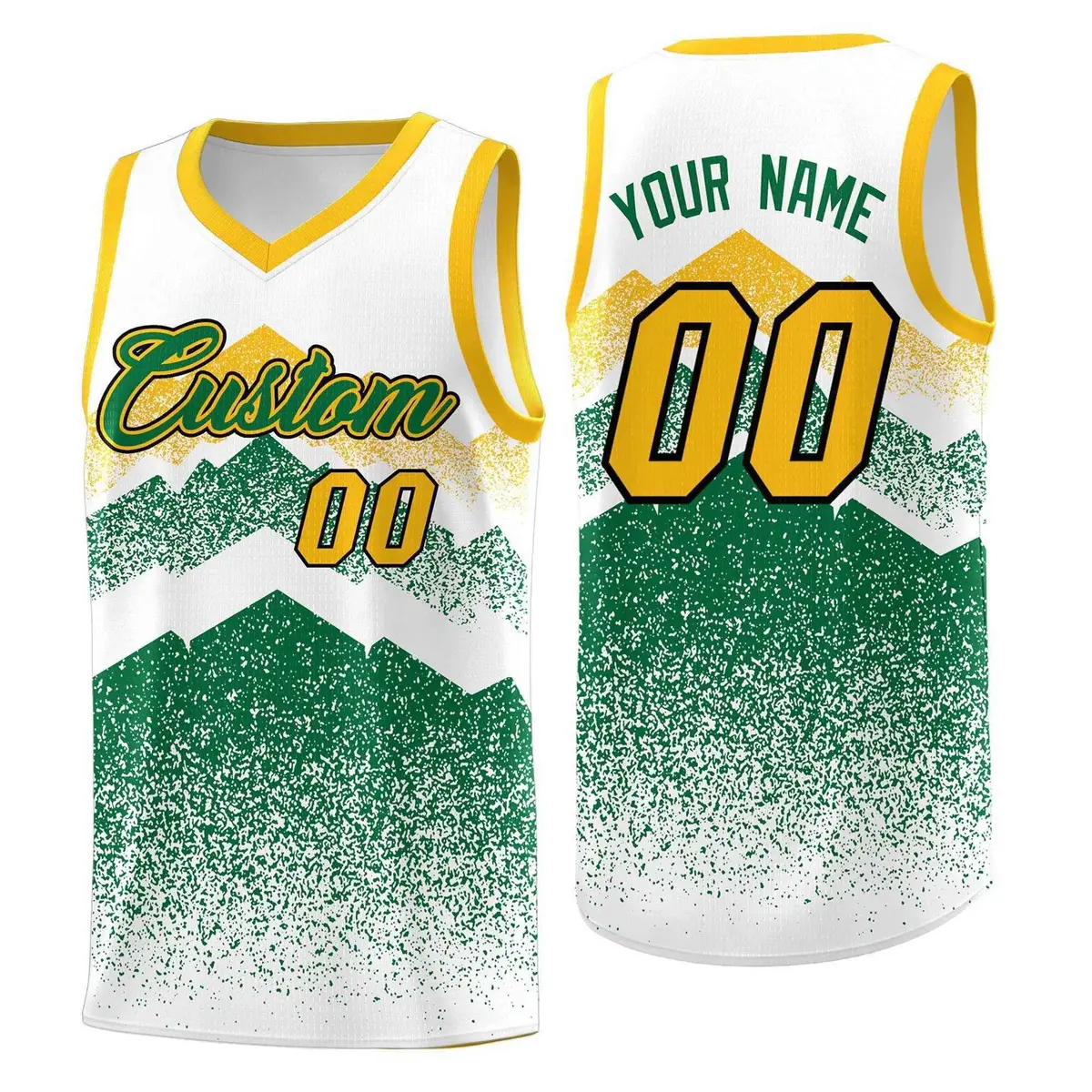 White Kelly Green Mountain Fade Gradient Basketball Jersey