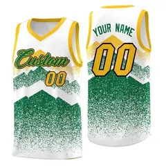 White Kelly Green Mountain Fade Gradient Basketball Jersey 1