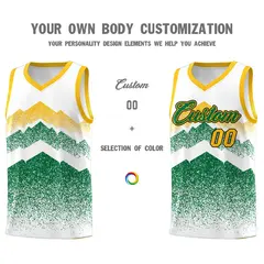 White Kelly Green Mountain Fade Gradient Basketball Jersey 3