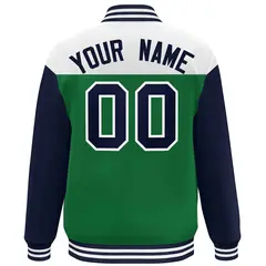White Kelly Green-Navy Color Block Letterman Full-Snap Baseball Jacket 4