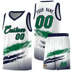 White Kelly Green Navy Graffiti Pattern Basketball Jersey 1