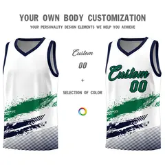 White Kelly Green Navy Graffiti Pattern Basketball Jersey 3
