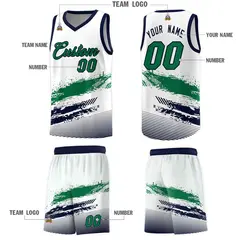 White Kelly Green Navy Graffiti Pattern Basketball Jersey 5