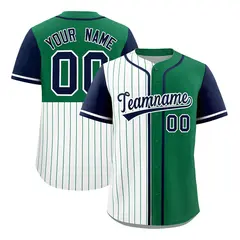 White Kelly Green Navy Pinstripe Raglan Baseball Jersey