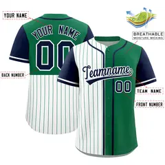White Kelly Green Navy Pinstripe Raglan Baseball Jersey 2