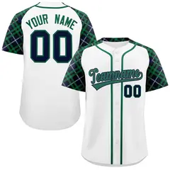 White Kelly Green-Navy Raglan Sleeves Baseball Jersey 1