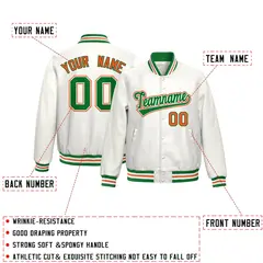 White Kelly Green Orange Full-Snap Varsity Faux Leather Letterman Jacket 2