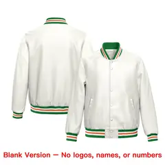 White Kelly Green Orange Full-Snap Varsity Faux Leather Letterman Jacket 6