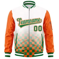 White Kelly Green-Orange Grid Color Block Letterman Raglan Jacket 3
