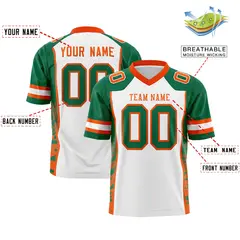 White Kelly Green-Orange Raglan Side Pattern Football Jersey 2