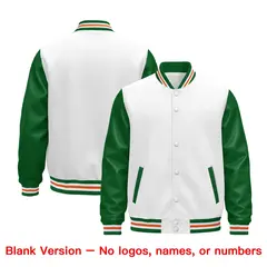 White Kelly Green Orange Raglan Varsity Full-Snap Leather Sleeves Letterman Jacket 5