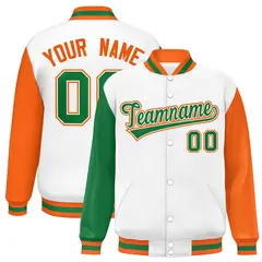 White Kelly Green-Orange Raglan Varsity Letterman Baseball Jacket 1