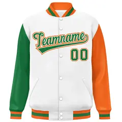 White Kelly Green-Orange Raglan Varsity Letterman Baseball Jacket 3