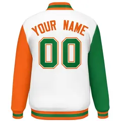 White Kelly Green-Orange Raglan Varsity Letterman Baseball Jacket 4