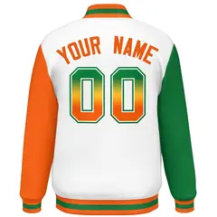 White Kelly Green-Orange Raglan Varsity Letterman Baseball Jacket 4