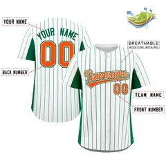 White Kelly Green-Orange Stripe Full Button Baseball Jersey 2