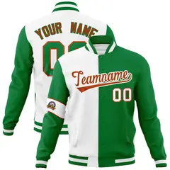 White Kelly Green-Orange Two Tone Full-Snap Split Letterman Jacket